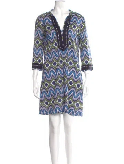 Pre-owned Tory Burch Printed Mini Dress In Blue