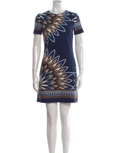 Pre-owned Tory Burch Printed Mini Dress In Blue