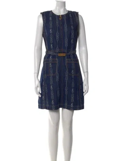 Pre-owned Tory Burch Printed Mini Dress In Blue