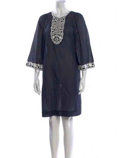Pre-owned Tory Burch Printed Mini Dress In Blue