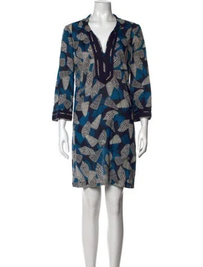 Pre-owned Tory Burch Printed Mini Dress In Blue