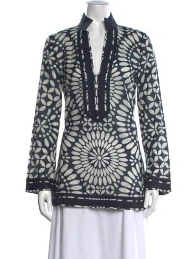 Pre-owned Tory Burch Printed Mini Dress In Blue