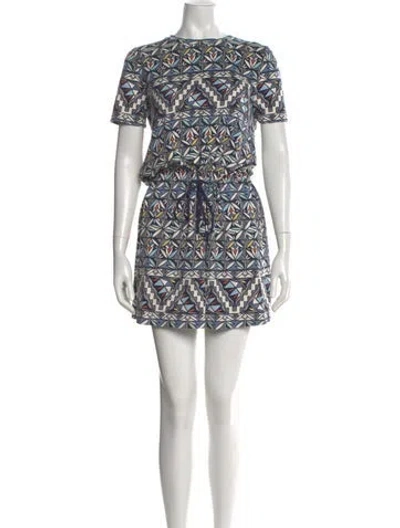 Pre-owned Tory Burch Printed Mini Dress In Blue