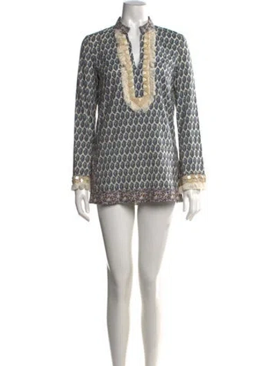 Pre-owned Tory Burch Printed Mini Dress In Blue