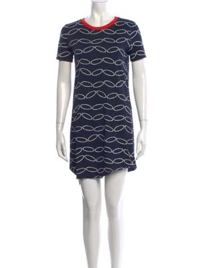 Pre-owned Tory Burch Printed Mini Dress In Blue