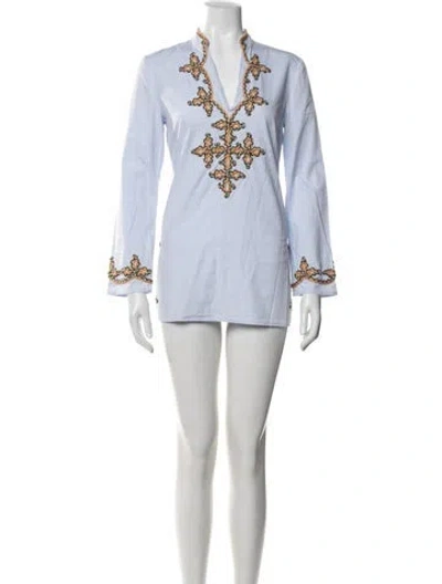 Pre-owned Tory Burch Printed Mini Dress In Blue
