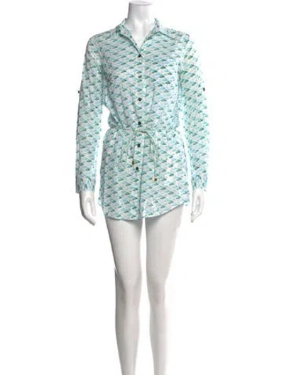 Pre-owned Tory Burch Printed Mini Dress In Blue
