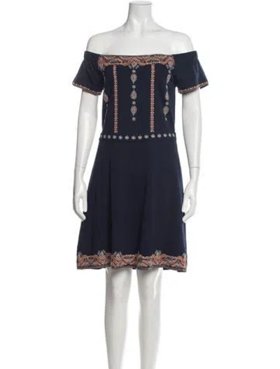 Pre-owned Tory Burch Printed Mini Dress In Blue