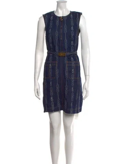 Pre-owned Tory Burch Printed Mini Dress In Blue