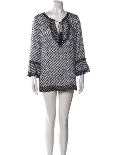 Pre-owned Tory Burch Printed Mini Dress In Blue