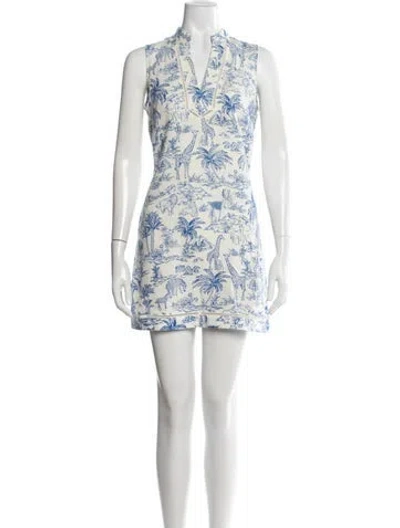 Pre-owned Tory Burch Printed Mini Dress In Blue