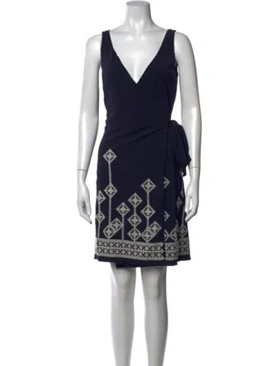 Pre-owned Tory Burch Printed Mini Dress In Blue