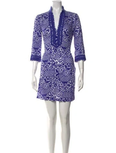 Pre-owned Tory Burch Printed Mini Dress In Blue