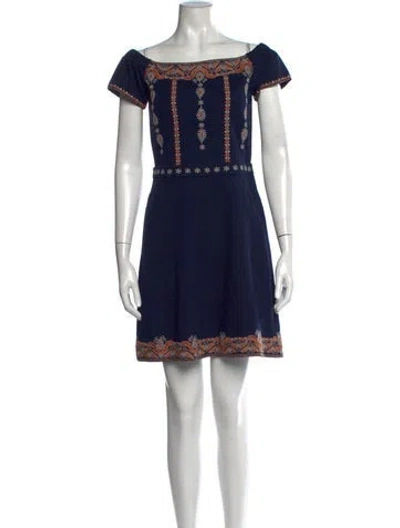 Pre-owned Tory Burch Printed Mini Dress In Blue