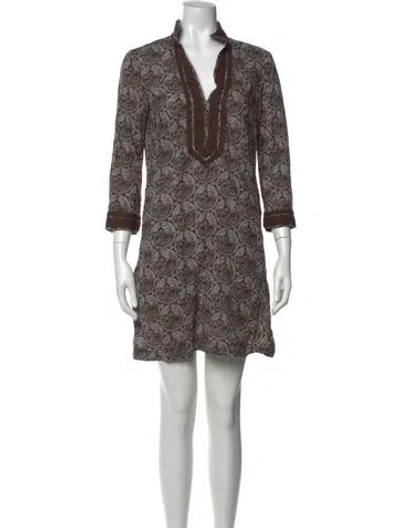 Pre-owned Tory Burch Printed Mini Dress In Brown