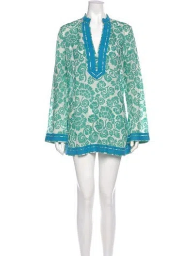 Pre-owned Tory Burch Printed Mini Dress In Green