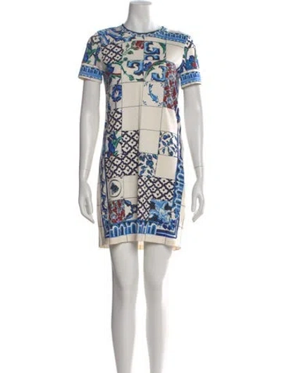 Pre-owned Tory Burch Printed Mini Dress In Neutral