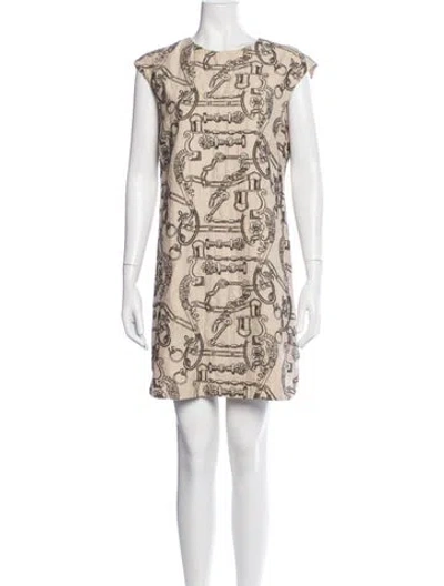 Pre-owned Tory Burch Printed Mini Dress In Neutral