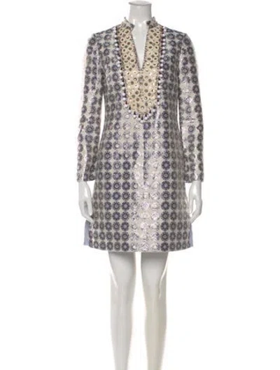 Pre-owned Tory Burch Printed Mini Dress In White