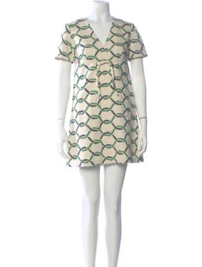 Pre-owned Tory Burch Printed Mini Dress In White