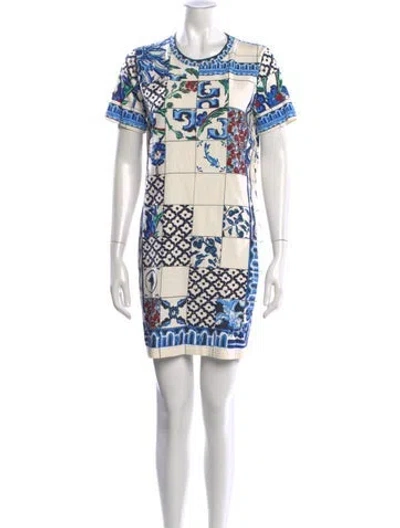 Pre-owned Tory Burch Printed Mini Dress In White