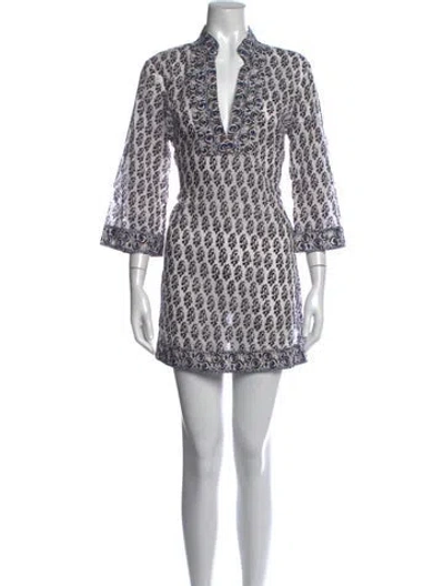 Pre-owned Tory Burch Printed Mini Dress In White