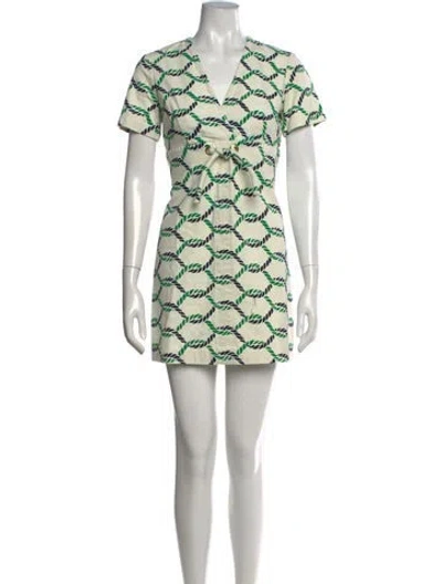 Pre-owned Tory Burch Printed Mini Dress In White