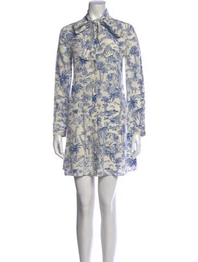 Pre-owned Tory Burch Printed Mini Dress In White