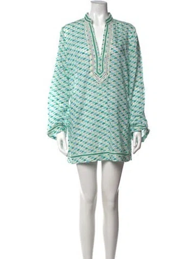 Pre-owned Tory Burch Printed Mini Dress In White