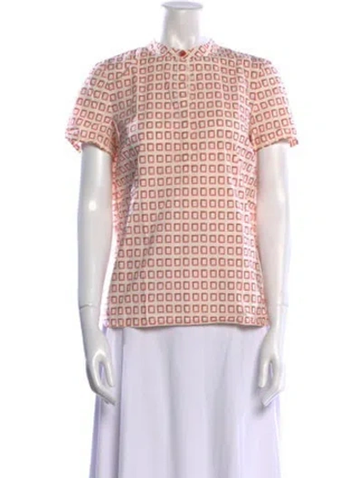 Pre-owned Tory Burch Printed Mock Neck Blouse In Neutral