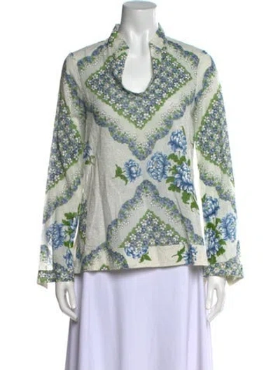 Pre-owned Tory Burch Printed Mock Neck Blouse In Neutral