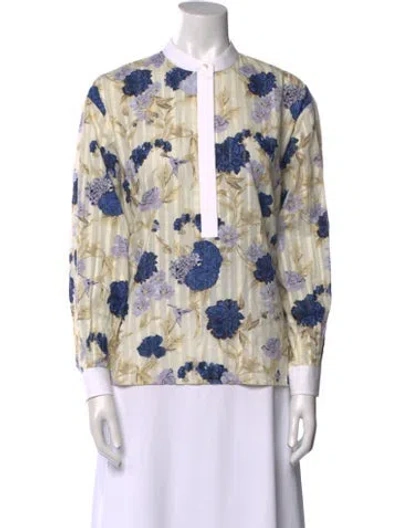 Pre-owned Tory Burch Printed Mock Neck Blouse In Neutral