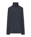 Tory Burch Turtleneck Long Sleeve Fitted Patterned Top In Blue