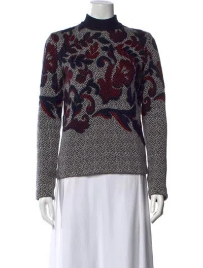 Pre-owned Tory Burch Printed Mock Neck Sweater In Blue
