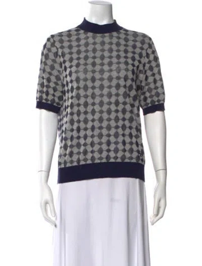 Pre-owned Tory Burch Printed Mock Neck Sweatshirt In Blue