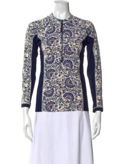 Pre-owned Tory Burch Printed Mock Neck Top In White