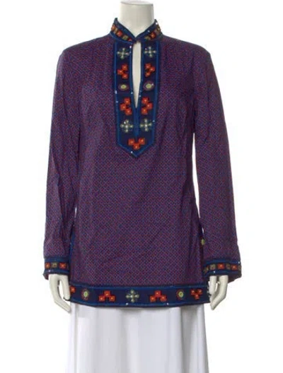 Pre-owned Tory Burch Printed Mock Neck Tunic In Blue