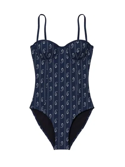 Tory Burch Printed One-piece Swimsuit In Blue