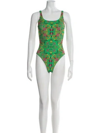 Pre-owned Tory Burch Printed One-piece W/ Tags In Red