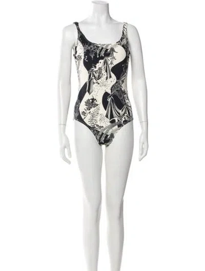 Pre-owned Tory Burch Printed One-piece W/ Tags In White