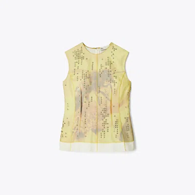 Tory Burch Printed Organza Shell Top In Yellow