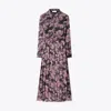 Tory Burch Pleated Floral-print Silk Midi Shirt Dress In Pink Pixel Floral