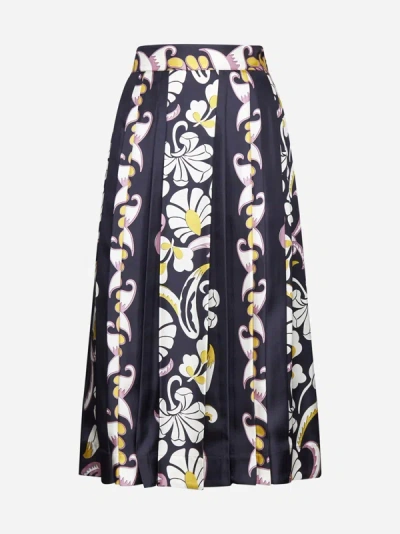 Tory Burch Floral-print Pleated Silk Skirt In Multicolor