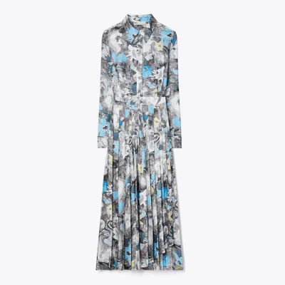 TORY BURCH PRINTED PLEATED SILK TWILL DRESS