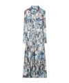 Tory Burch Printed Pleated Silk Twill Dress In Gray