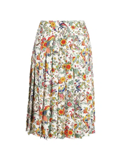 Pre-owned Tory Burch Printed Pleated Skirt In White