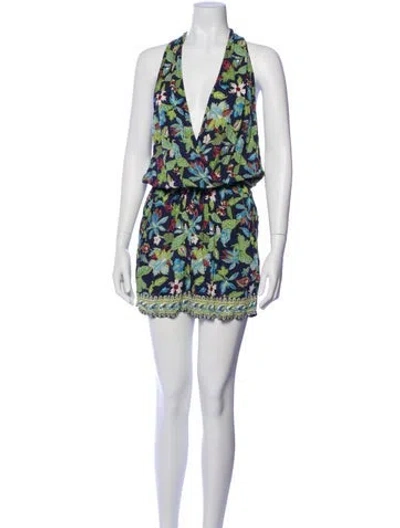 Pre-owned Tory Burch Printed Plunge Neckline Romper In Multi