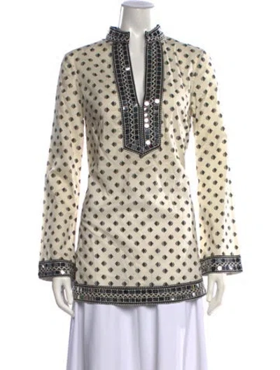 Pre-owned Tory Burch Printed Plunge Neckline Tunic In Neutrals