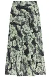 Tory Burch Floral Print Satin Midi Skirt In Black