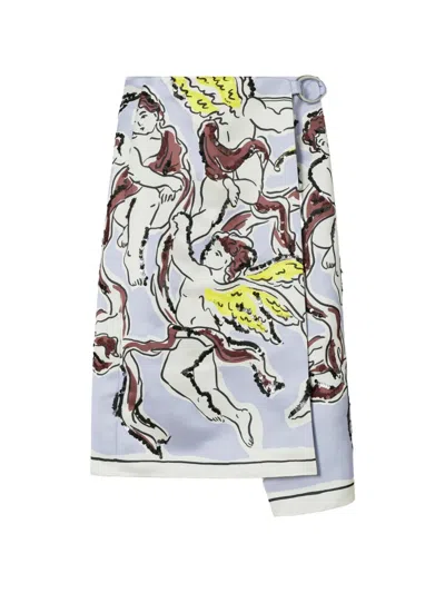 Tory Burch Printed Satin Skirt In Blue